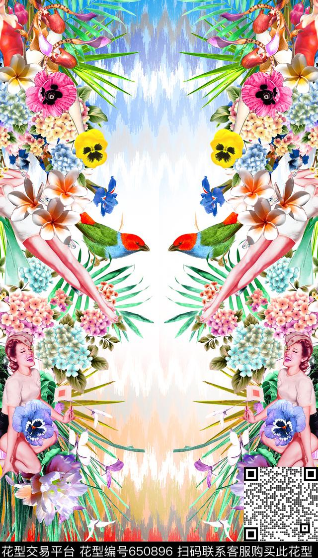 热带风花卉美女数码印花华亿平台下载（图片编号: 650896） - 瓦栏（Walan）