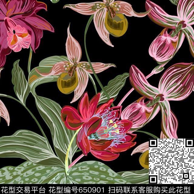 兰花手绘花朵高清数码印花华亿平台下载（图片编号: 650901） - 瓦栏（Walan）