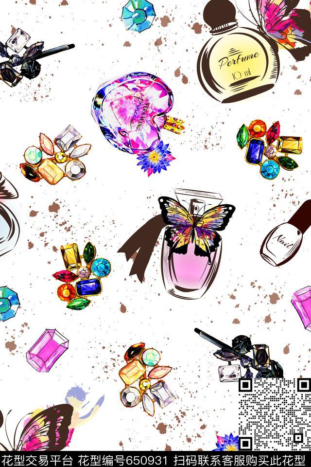 香水瓶珠宝蝴蝶数码印花华亿平台下载（图片编号: 650931） - 瓦栏（Walan）