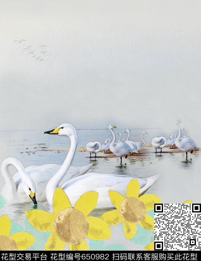 时尚女装衬衫天鹅双边定位数码印花华亿平台下载（图片编号: 650982） - 瓦栏（Walan）