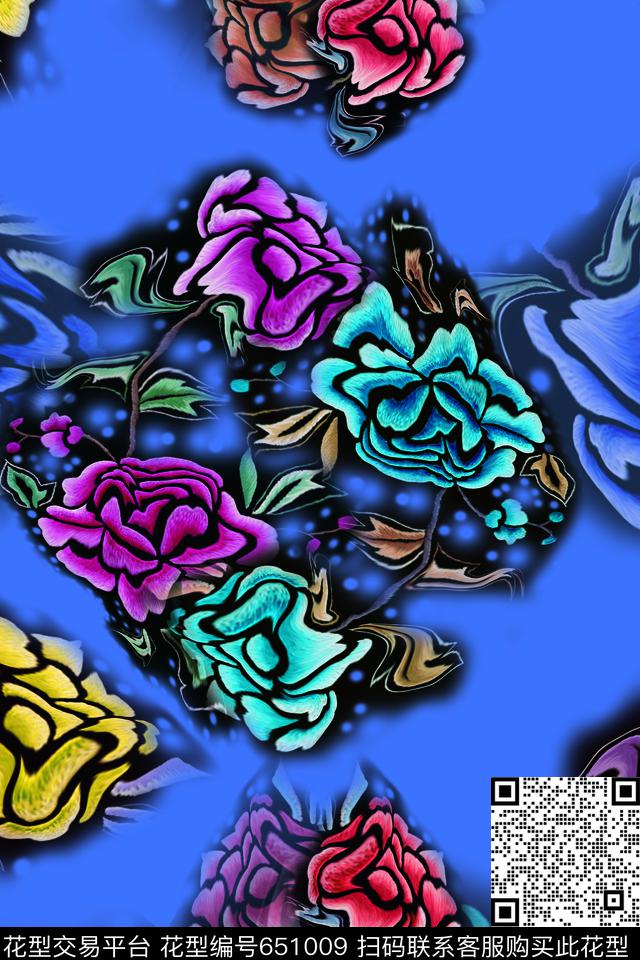 复古花朵花卉数码印花华亿平台下载（图片编号: 651009） - 瓦栏（Walan）
