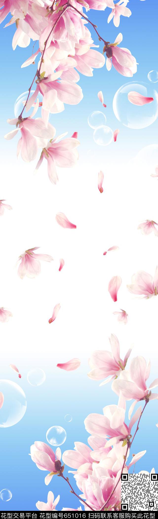 花卉玉兰花卉丝巾玉兰花长围巾数码印花华亿平台下载（图片编号: 651016） - 瓦栏（Walan）