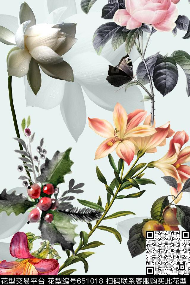 时尚百合玫瑰数码印花华亿平台下载（图片编号: 651018） - 瓦栏（Walan）
