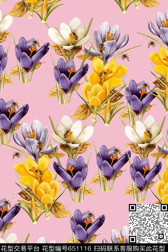 百合水仙叶子数码印花华亿平台下载（图片编号: 651116） - 瓦栏（Walan）