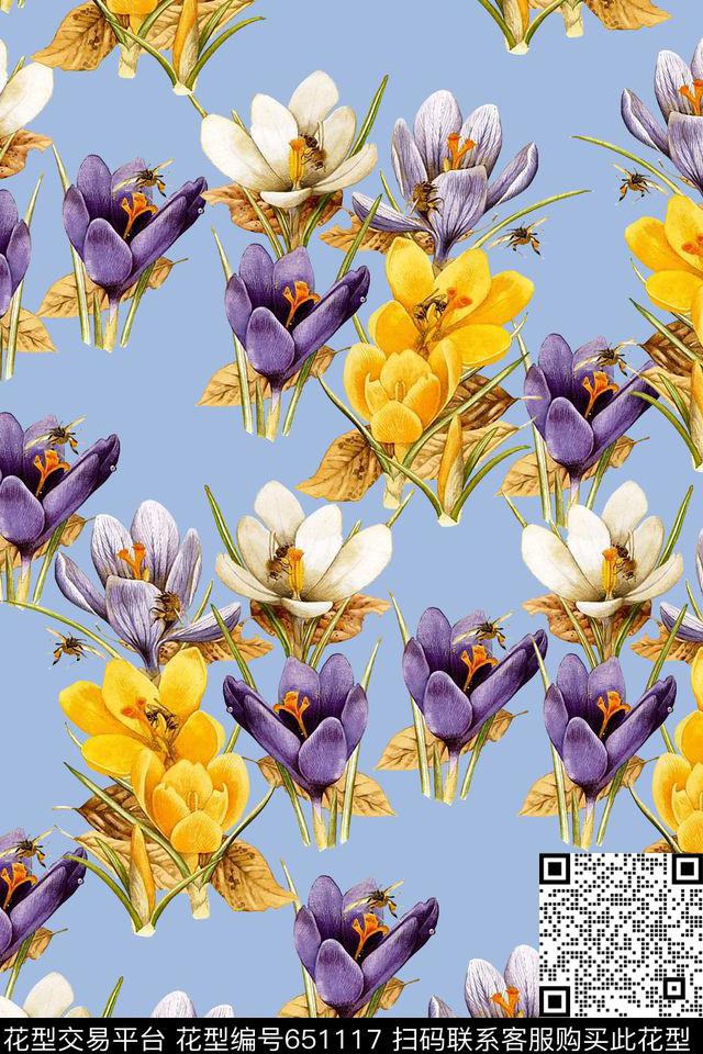 百合水仙叶子数码印花华亿平台下载（图片编号: 651117） - 瓦栏（Walan）