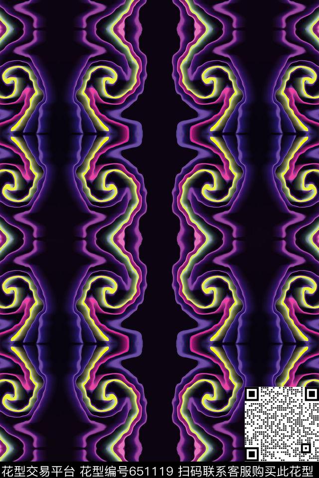 曲线条纹数码印花华亿平台下载（图片编号: 651119） - 瓦栏（Walan）