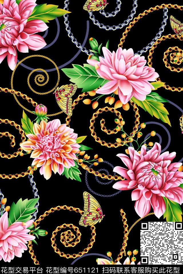 花卉蝴蝶拉链数码印花华亿平台下载（图片编号: 651121） - 瓦栏（Walan）