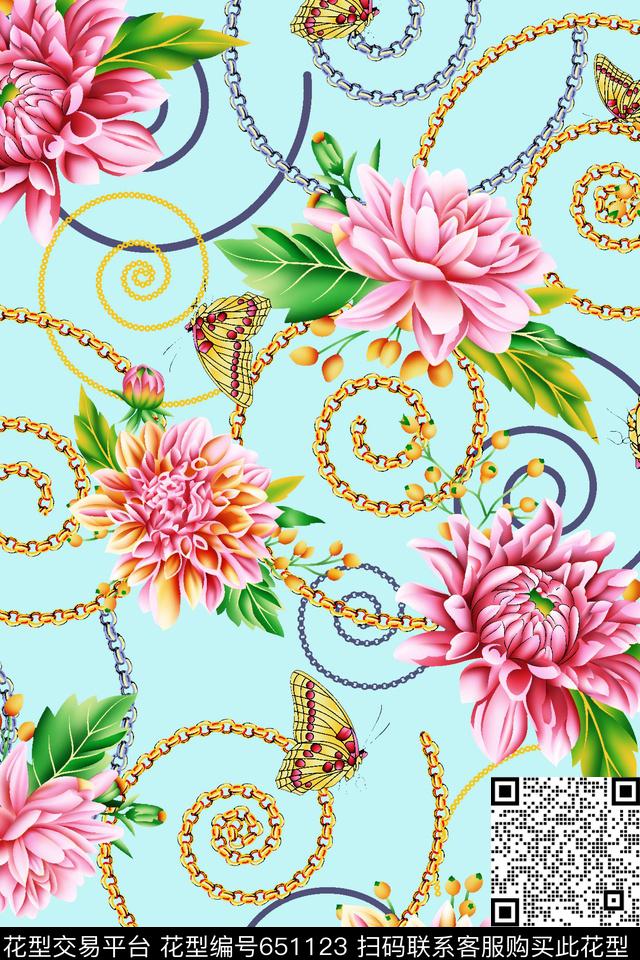 花卉蝴蝶拉链数码印花华亿平台下载（图片编号: 651123） - 瓦栏（Walan）