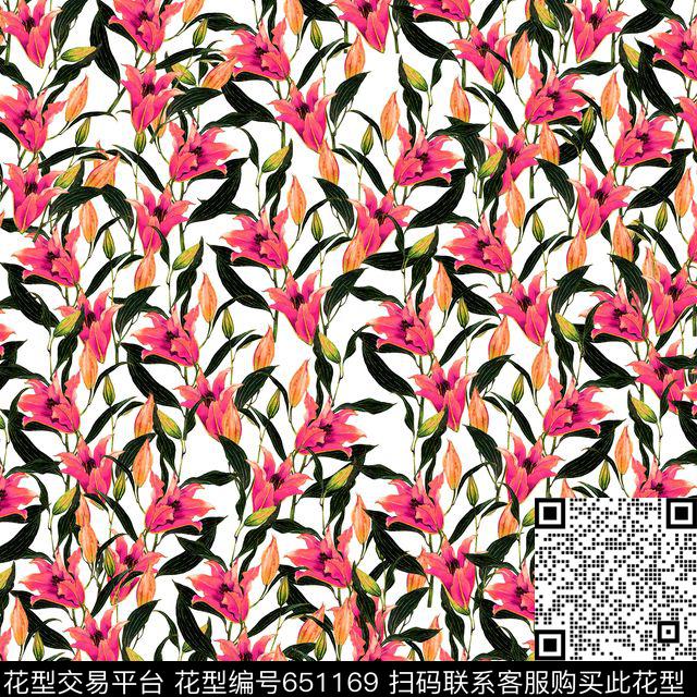 百合花朵浪漫花卉数码印花华亿平台下载（图片编号: 651169） - 瓦栏（Walan）