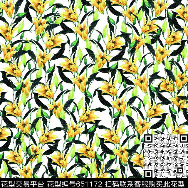 百合花朵浪漫花卉数码印花华亿平台下载（图片编号: 651172） - 瓦栏（Walan）