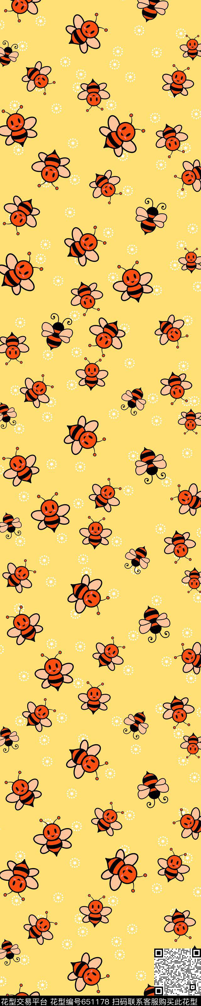 卡通小蜜蜂丝巾传统印花华亿平台下载（图片编号: 651178） - 瓦栏（Walan）