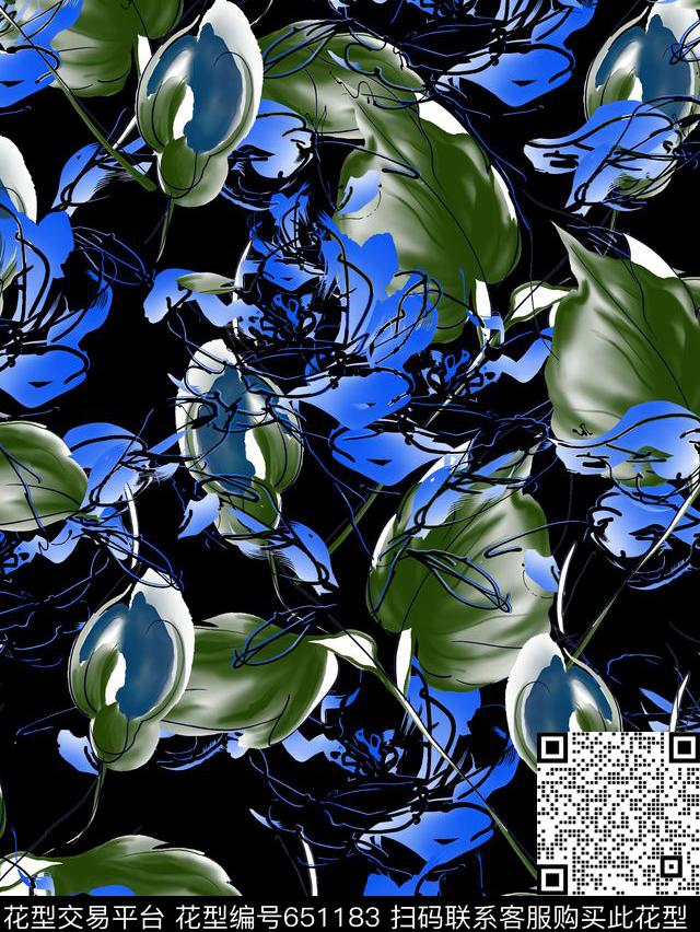 时尚、手绘、花卉数码印花华亿平台下载（图片编号: 651183） - 瓦栏（Walan）