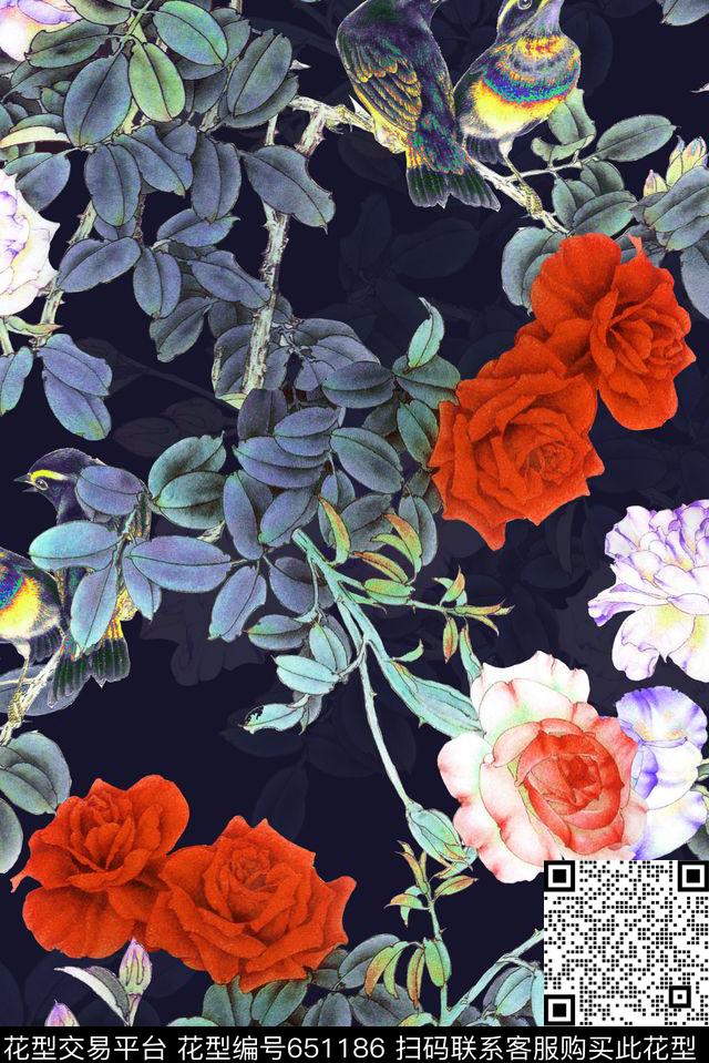 大花花鸟花卉数码印花华亿平台下载（图片编号: 651186） - 瓦栏（Walan）