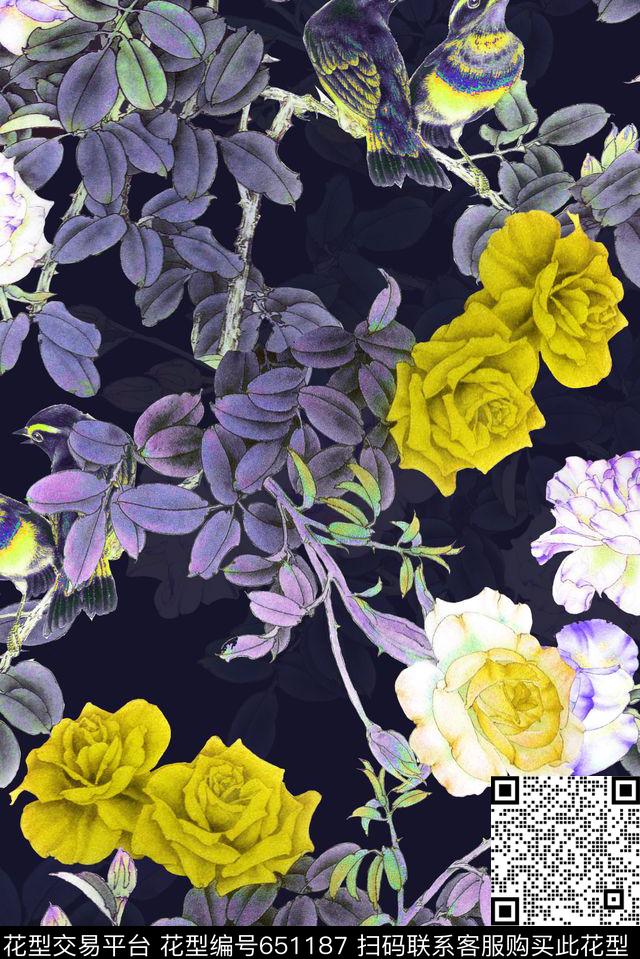 大花花鸟花卉数码印花华亿平台下载（图片编号: 651187） - 瓦栏（Walan）