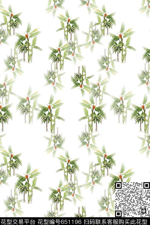 椰树热带海滨度假棕榈叶数码印花华亿平台下载（图片编号: 651196） - 瓦栏（Walan）