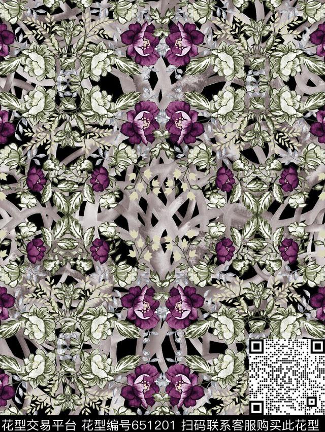 时尚、抽象、几何花卉数码印花华亿平台下载（图片编号: 651201） - 瓦栏（Walan）