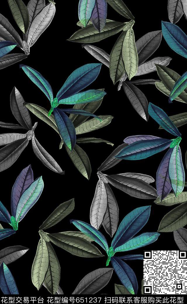 叶子复古花卉热带植物数码印花华亿平台下载（图片编号: 651237） - 瓦栏（Walan）