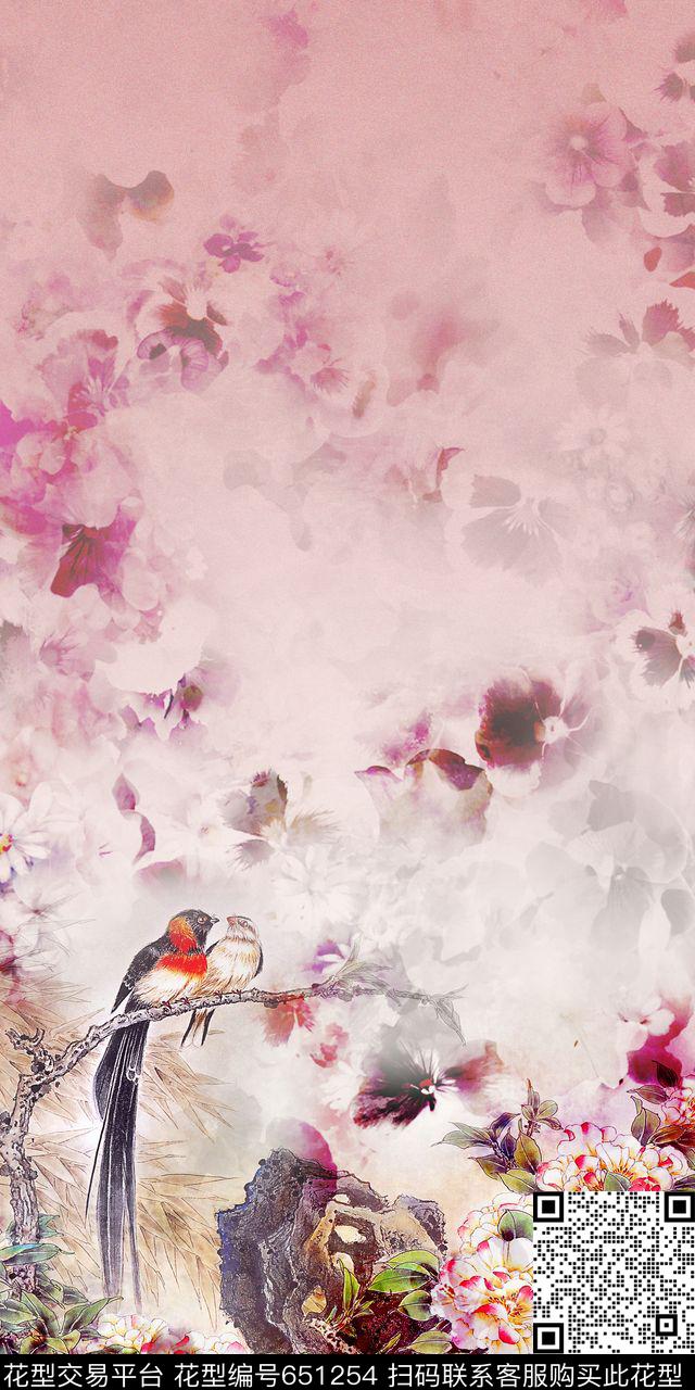 定位花中国风花卉数码印花华亿平台下载（图片编号: 651254） - 瓦栏（Walan）