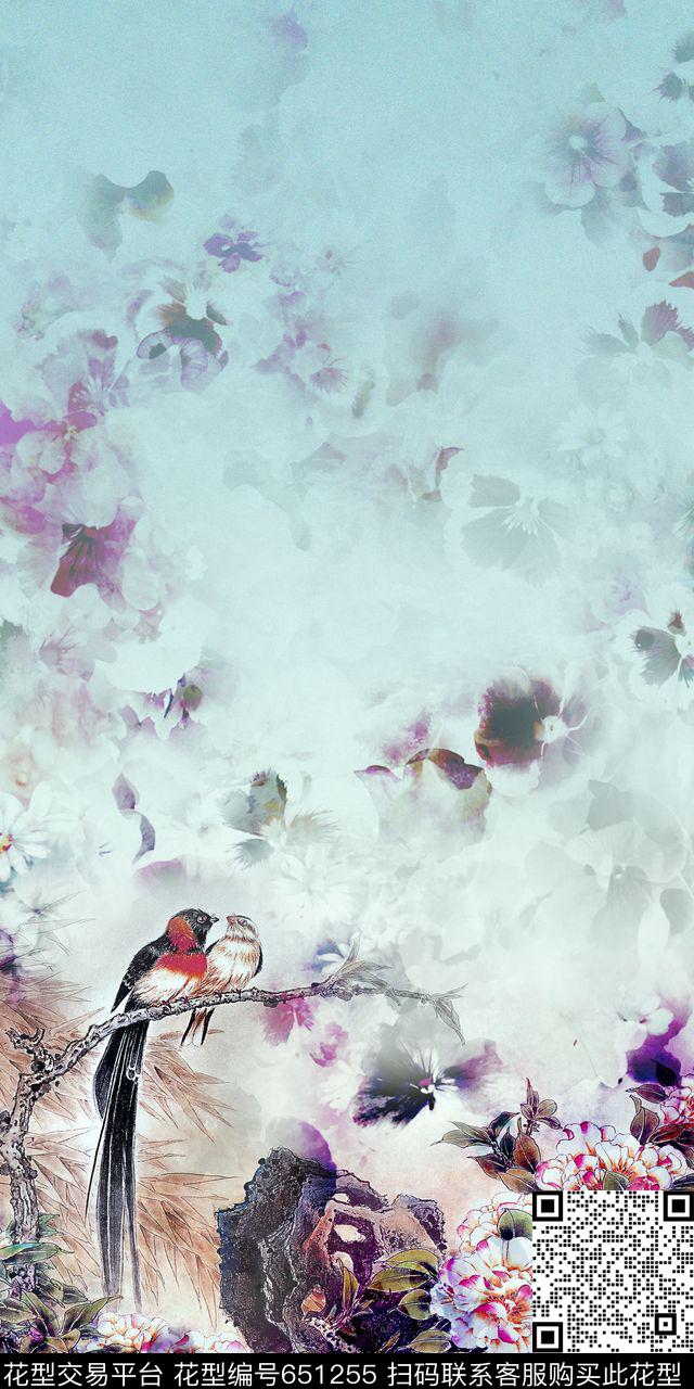 定位花中国风花卉数码印花华亿平台下载（图片编号: 651255） - 瓦栏（Walan）