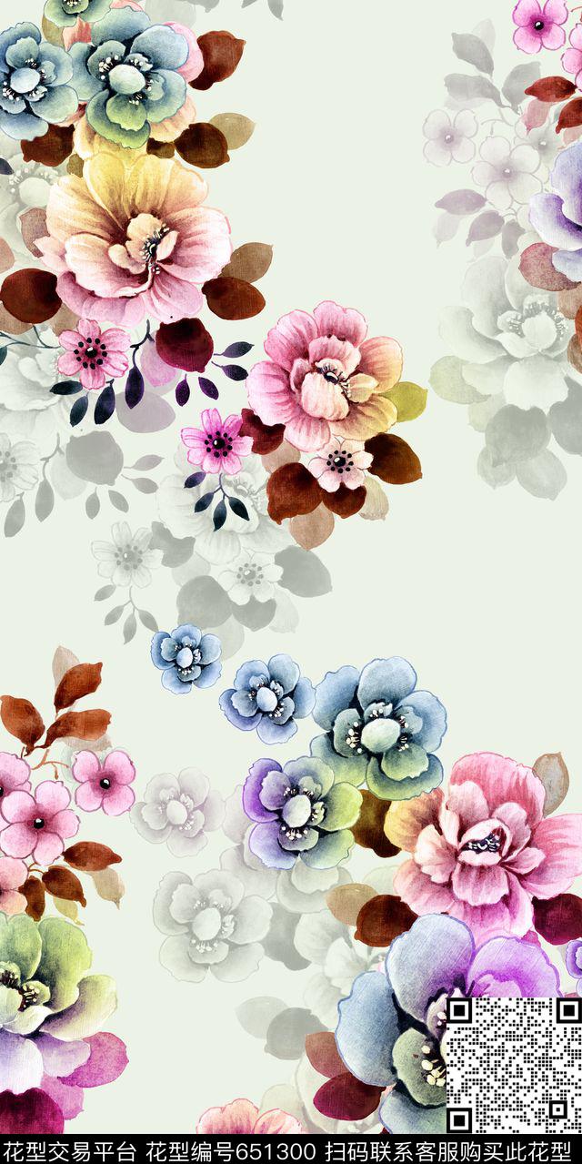手绘花卉色彩数码印花华亿平台下载（图片编号: 651300） - 瓦栏（Walan）