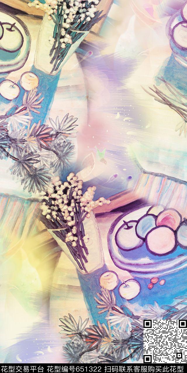 手绘花卉油画数码印花华亿平台下载（图片编号: 651322） - 瓦栏（Walan）