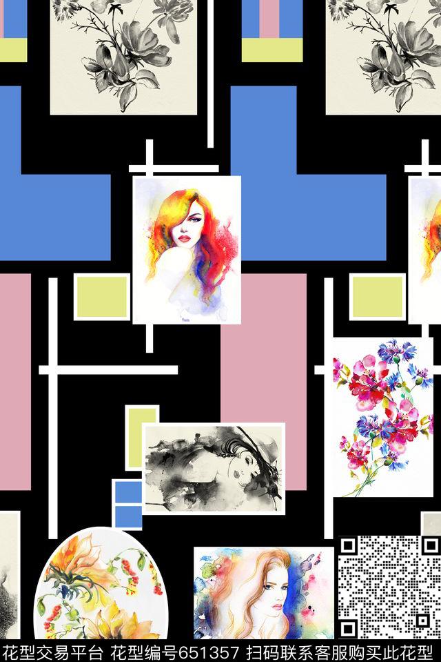 花卉太阳花人物数码印花华亿平台下载（图片编号: 651357） - 瓦栏（Walan）