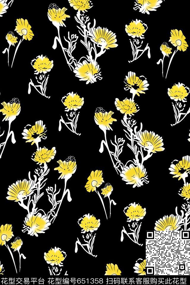 流行时尚花卉雏菊传统印花华亿平台下载（图片编号: 651358） - 瓦栏（Walan）
