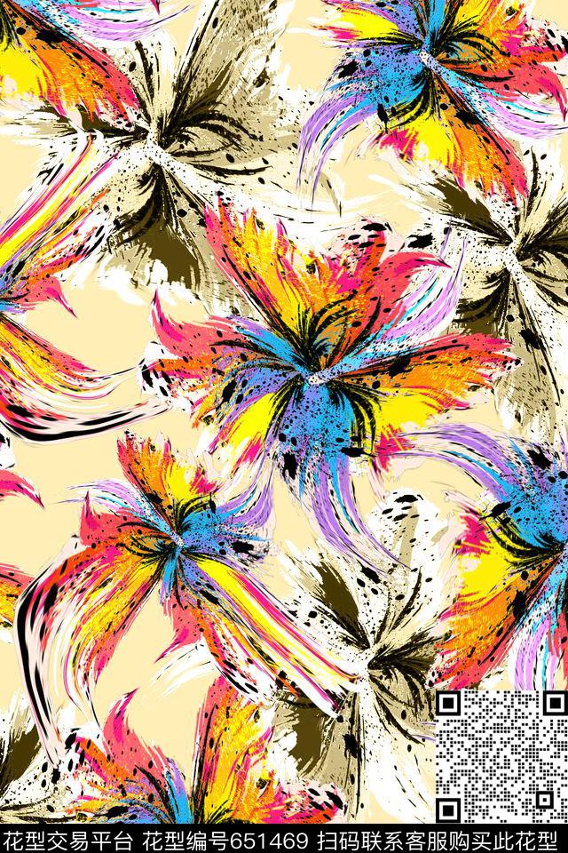 花卉抽象变形数码印花华亿平台下载（图片编号: 651469） - 瓦栏（Walan）