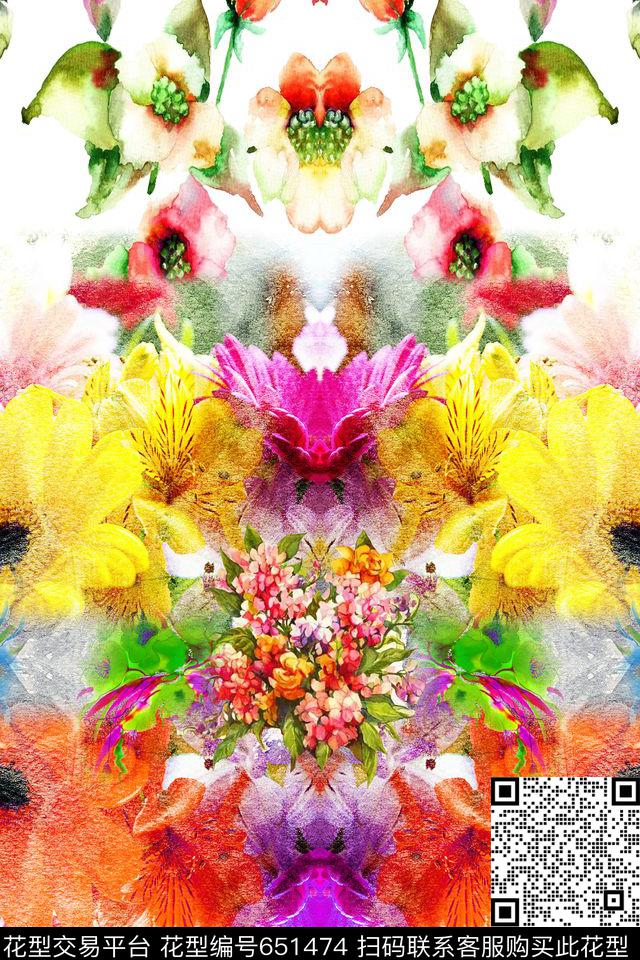 水彩花卉女装数码印花华亿平台下载（图片编号: 651474） - 瓦栏（Walan）