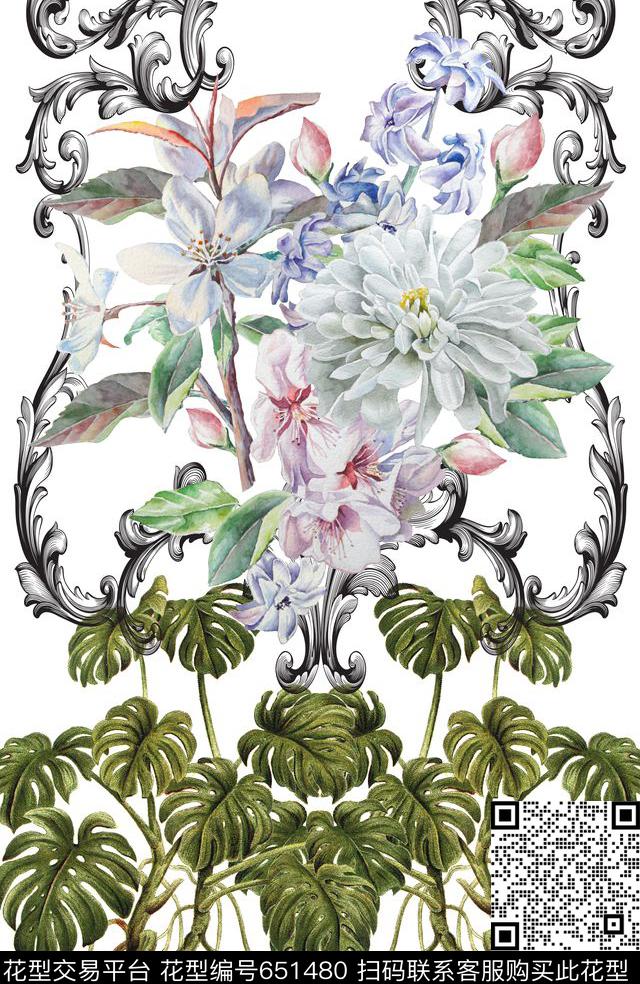 手绘热带植物数码印花华亿平台下载（图片编号: 651480） - 瓦栏（Walan）