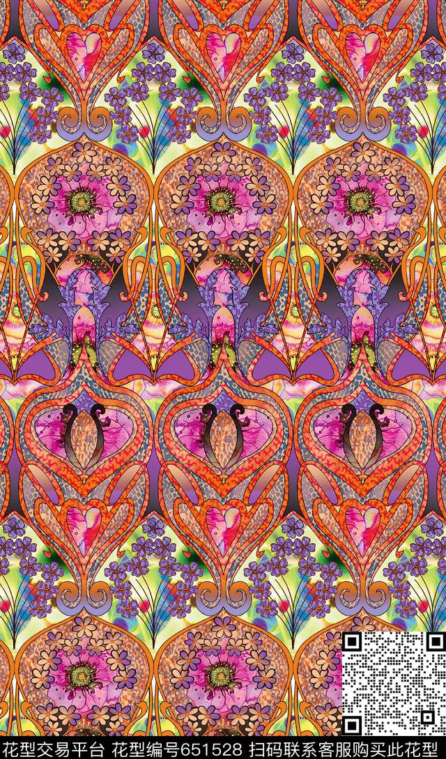 抽象花卉装饰纹秋冬系列数码印花华亿平台下载（图片编号: 651528） - 瓦栏（Walan）