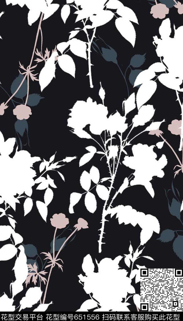 花卉枝条剪影素雅古典传统印花华亿平台下载（图片编号: 651556） - 瓦栏（Walan）