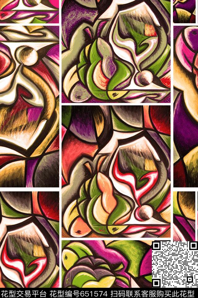 欧美大牌女装抽象油画数码印花华亿平台下载（图片编号: 651574） - 瓦栏（Walan）