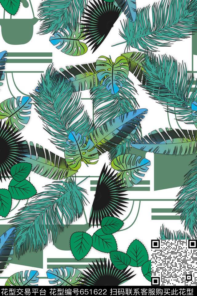 棕榈叶热带时尚数码印花华亿平台下载（图片编号: 651622） - 瓦栏（Walan）