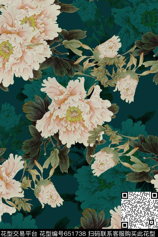 大气中国风花卉中国风高端风数码印花华亿平台下载（图片编号: 651738） - 瓦栏（Walan）