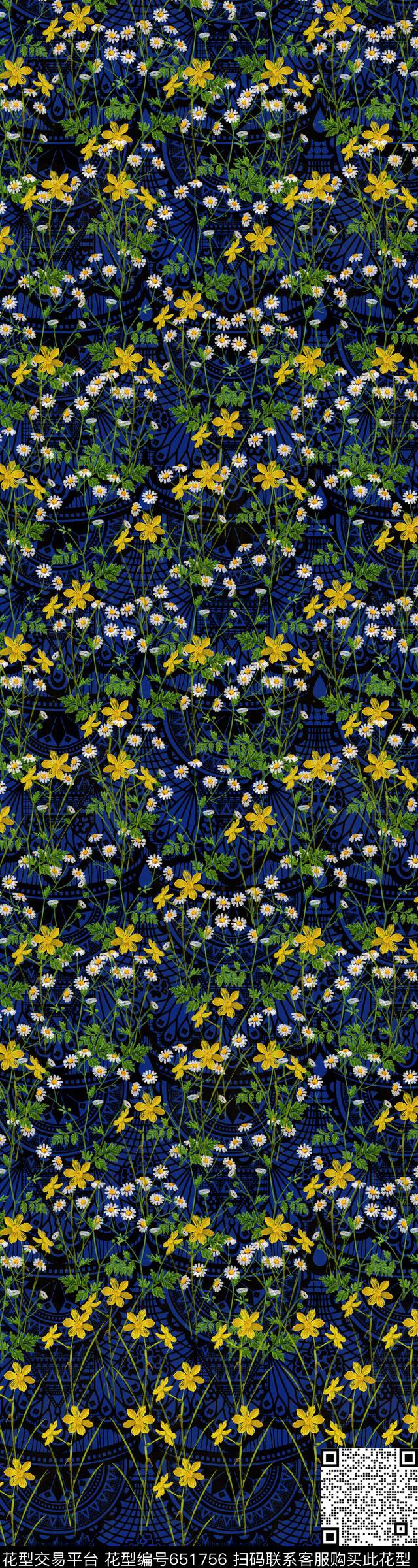 花卉小碎花雏菊数码印花华亿平台下载（图片编号: 651756） - 瓦栏（Walan）