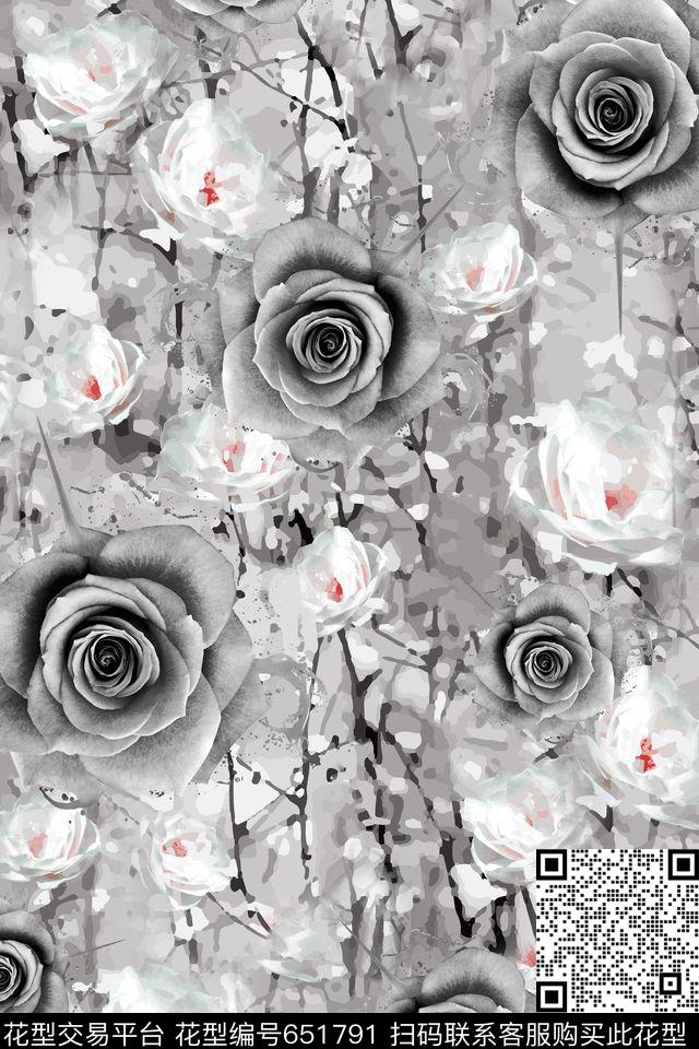 花朵花卉抽象数码印花华亿平台下载（图片编号: 651791） - 瓦栏（Walan）