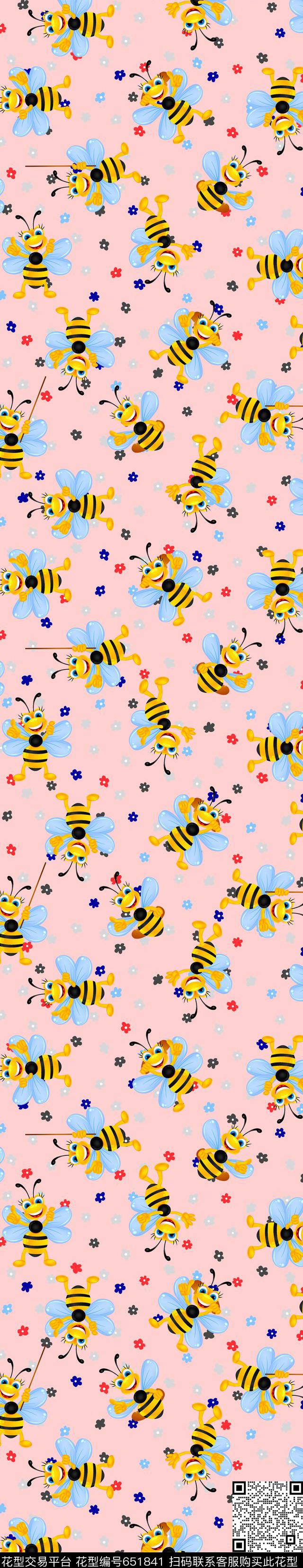 花朵卡通蜜蜂传统印花华亿平台下载（图片编号: 651841） - 瓦栏（Walan）