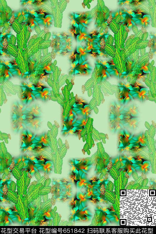 热带海滨度假花卉仙人指数码印花华亿平台下载（图片编号: 651842） - 瓦栏（Walan）