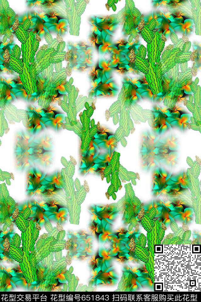 热带海滨度假花卉仙人指数码印花华亿平台下载（图片编号: 651843） - 瓦栏（Walan）