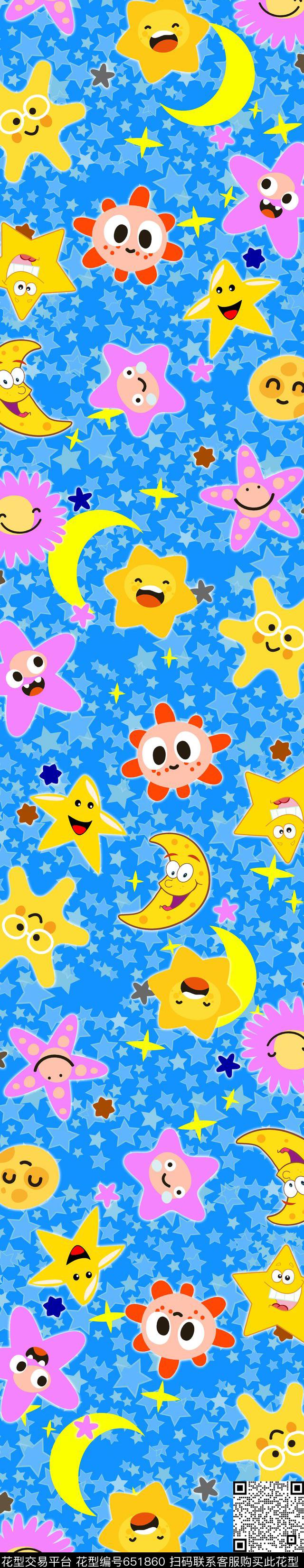 笑脸卡通星星月亮太阳传统印花华亿平台下载（图片编号: 651860） - 瓦栏（Walan）