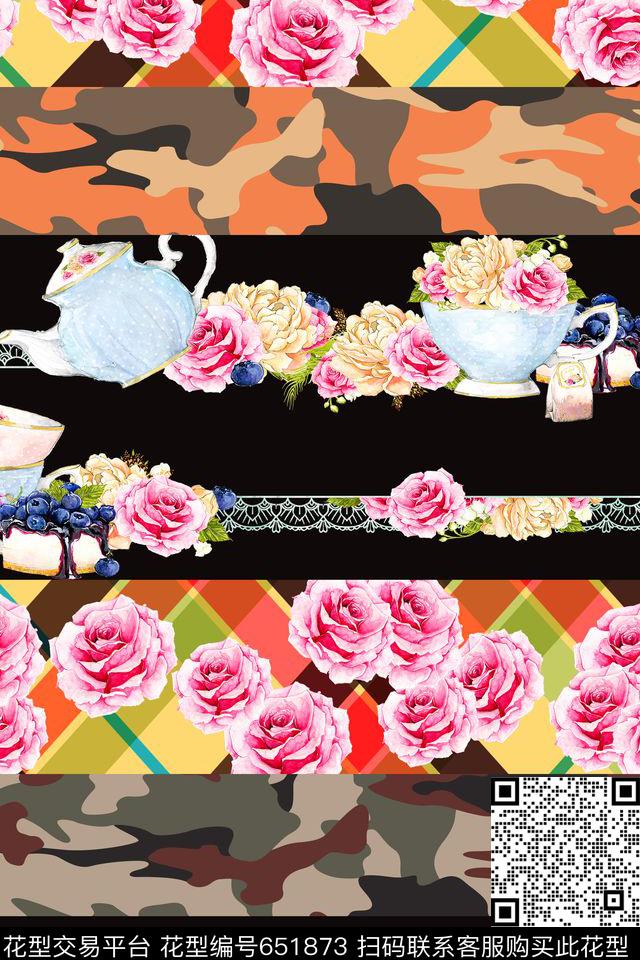 几何蕾丝花卉数码印花华亿平台下载（图片编号: 651873） - 瓦栏（Walan）