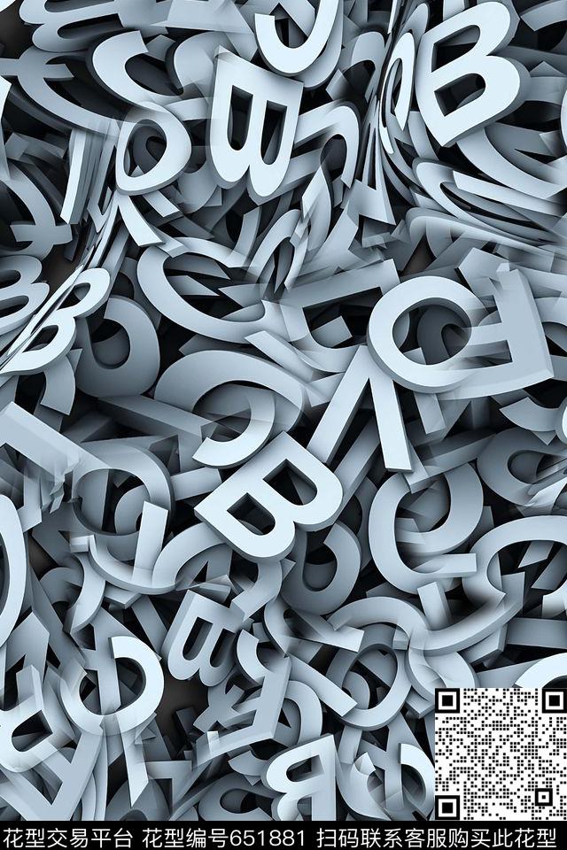 字母3D立体数码印花华亿平台下载（图片编号: 651881） - 瓦栏（Walan）