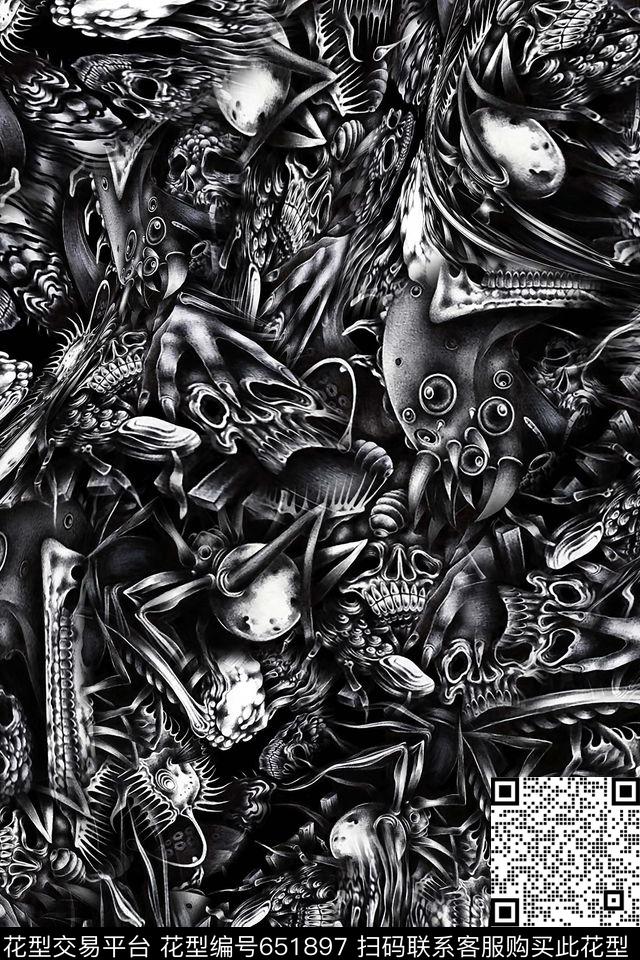 男装抽象骷髅数码印花华亿平台下载（图片编号: 651897） - 瓦栏（Walan）