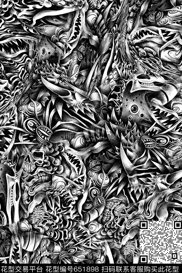 男装抽象骷髅数码印花华亿平台下载（图片编号: 651898） - 瓦栏（Walan）