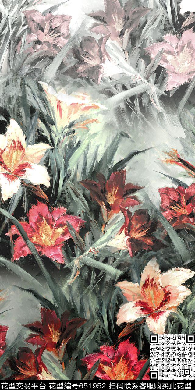 原创时尚油画花卉数码印花数码印花华亿平台下载（图片编号: 651952） - 瓦栏（Walan）