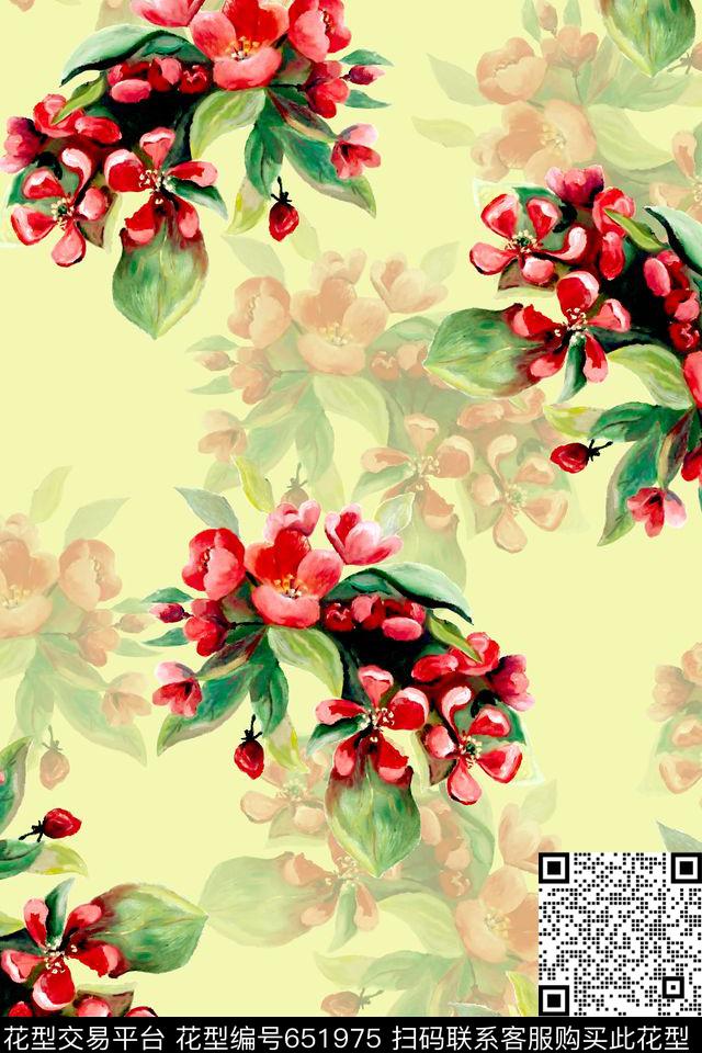 水彩花卉女装数码印花华亿平台下载（图片编号: 651975） - 瓦栏（Walan）