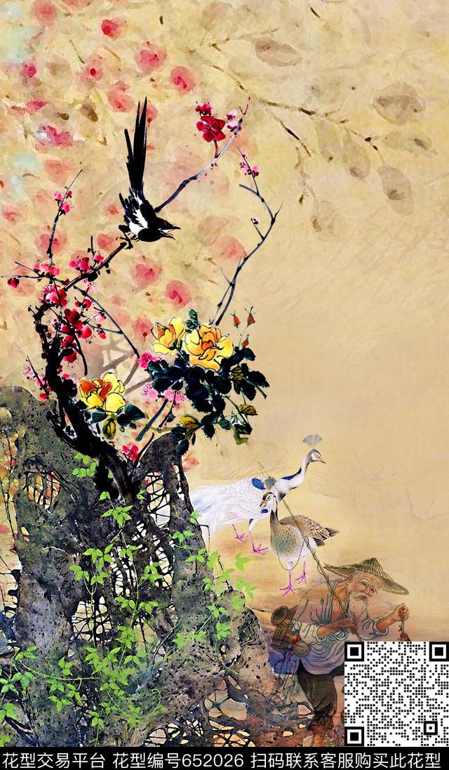 中国风花朵花卉数码印花华亿平台下载（图片编号: 652026） - 瓦栏（Walan）