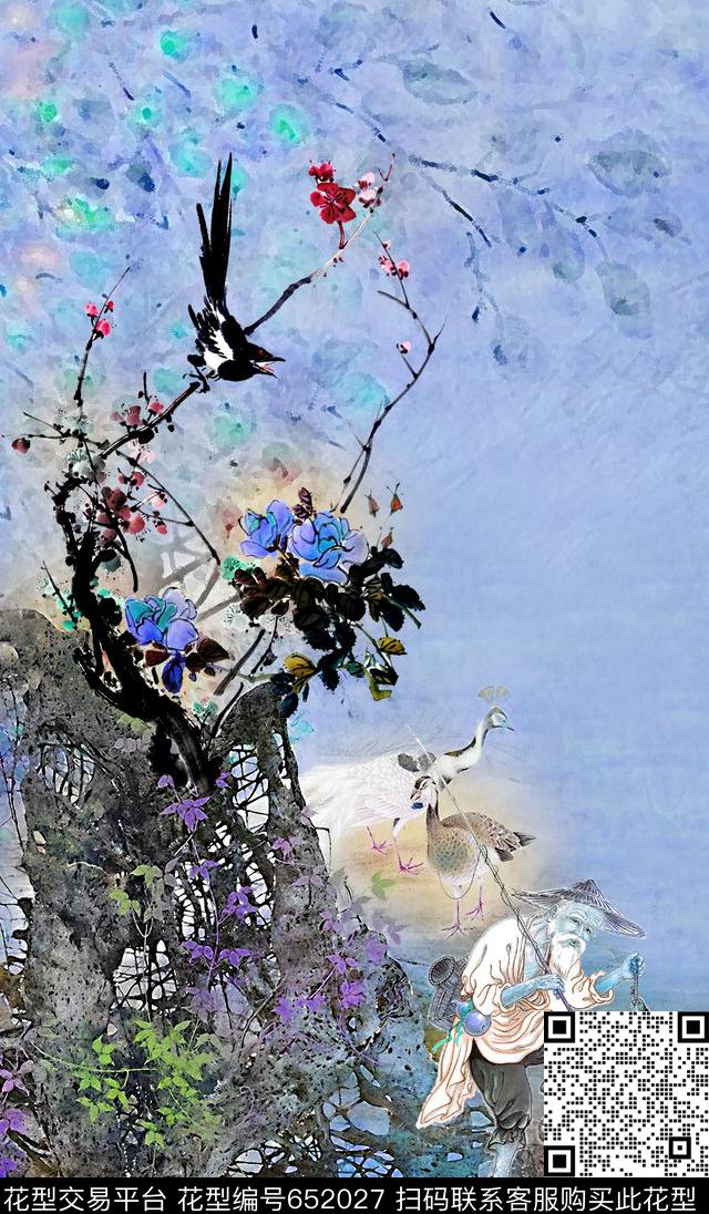 中国风花朵花卉数码印花华亿平台下载（图片编号: 652027） - 瓦栏（Walan）