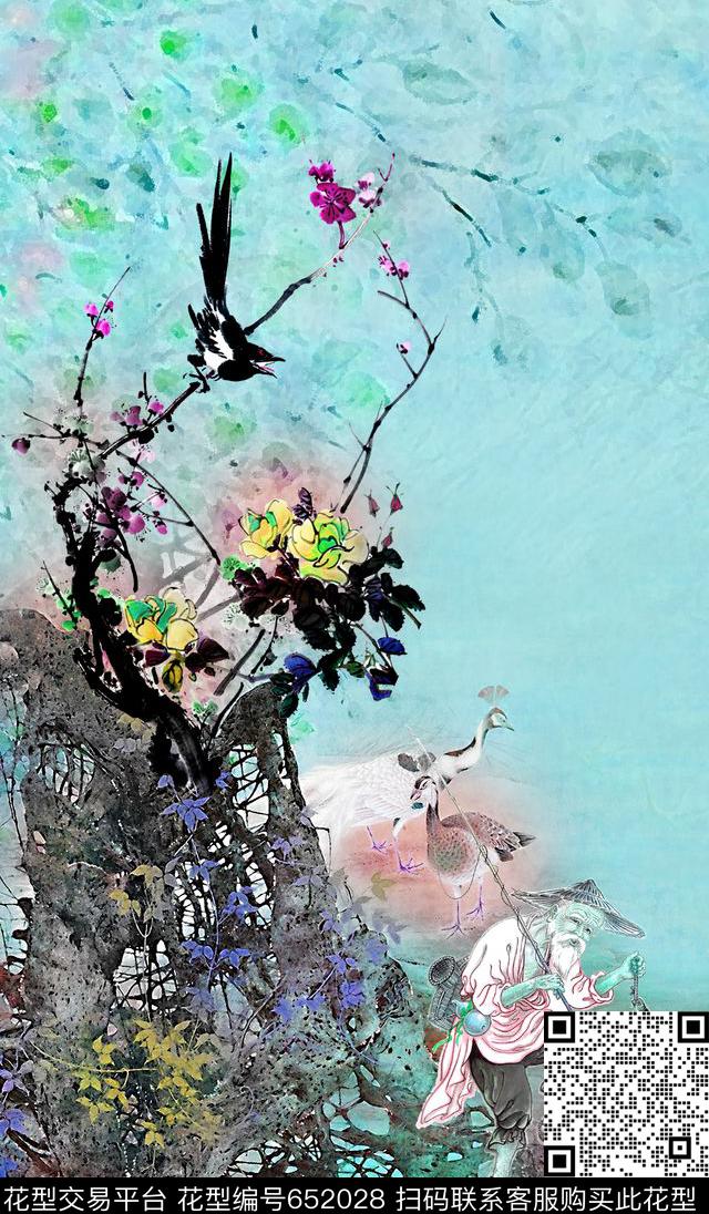 中国风花朵花卉数码印花华亿平台下载（图片编号: 652028） - 瓦栏（Walan）